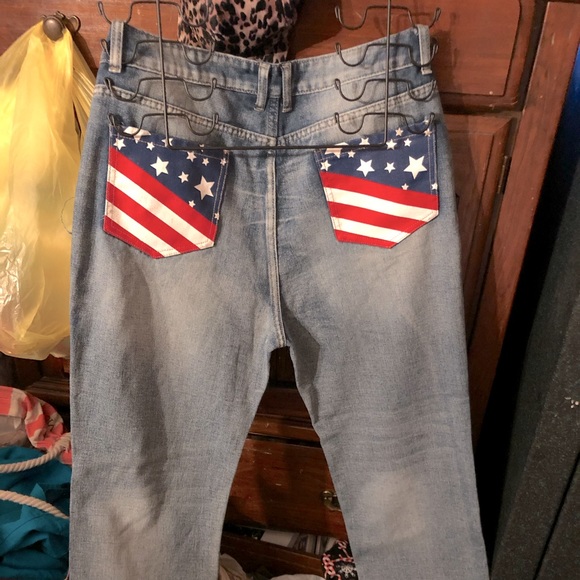 Sheilay Jeans American Flag Pockets 